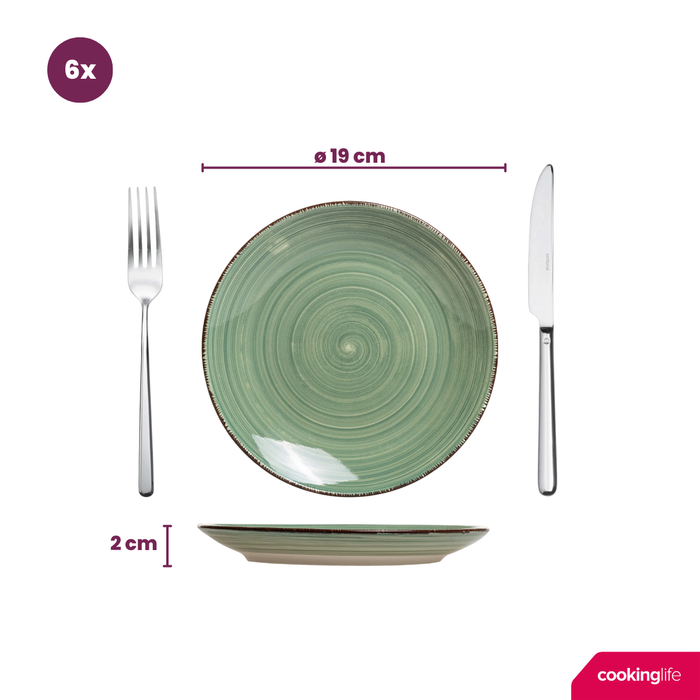 Cookinglife Ontbijtborden / Dessertborden Delice Groen ø 19 cm - 6 stuks