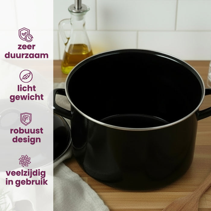 Cookinglife Soeppan - Emaille - Zwart - ø 24 cm / 8 liter - geëmailleerde anti-aanbaklaag