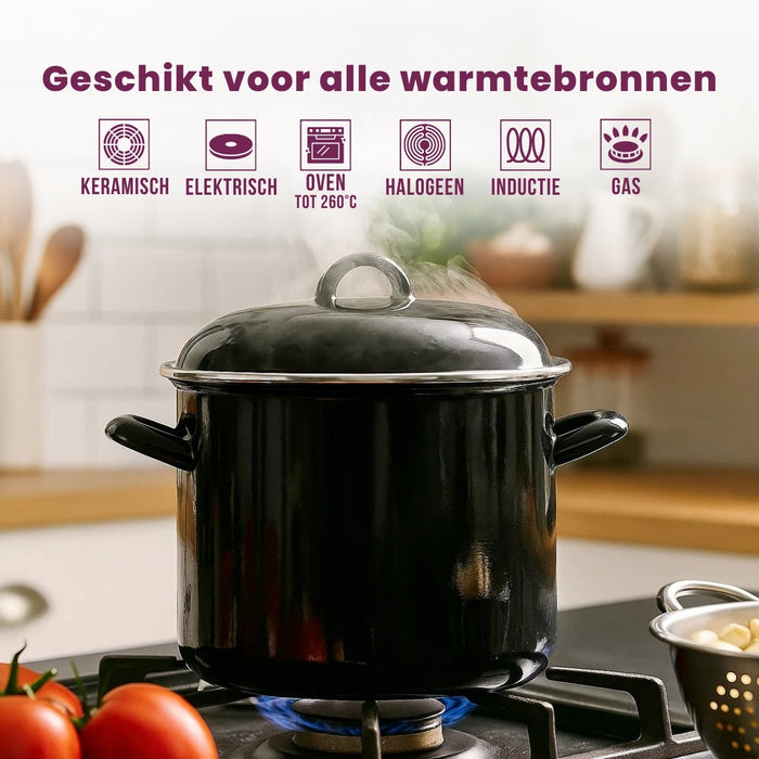 Cookinglife Soeppan - Emaille - Zwart - ø 24 cm / 8 liter - geëmailleerde anti-aanbaklaag