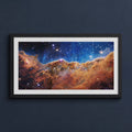 Framed print mockup — Cosmic Cliffs Carina Nebula Full Panorama