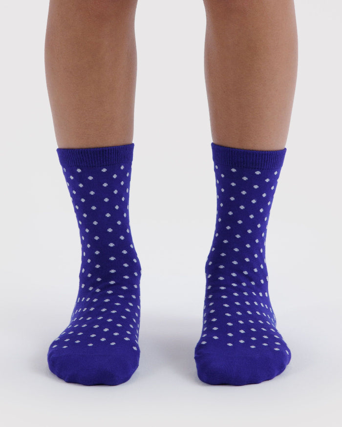 Crew Sock - Micro Blue and White Polka Dot