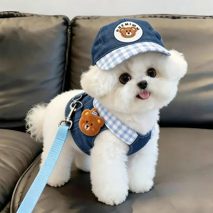 Dog Clothes 2026 New Dog Harness and Leash Set Denim Pet Vest with Sun Hat for Small Dogs Cats Puppy