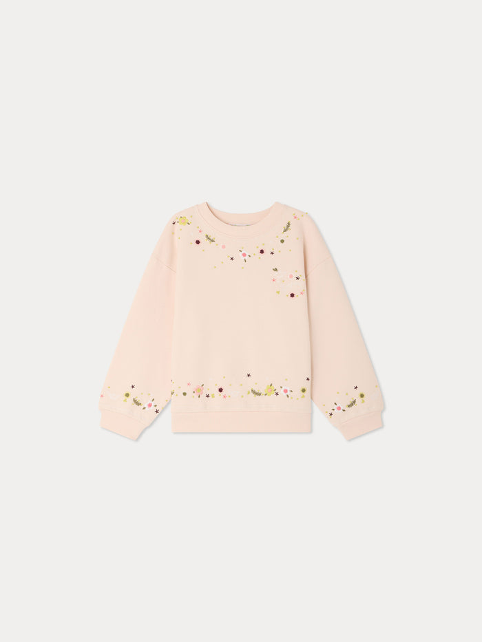 Bonpoint - Dolores sweatshirt with hand-embroidered flowers in organic cotton - view 1