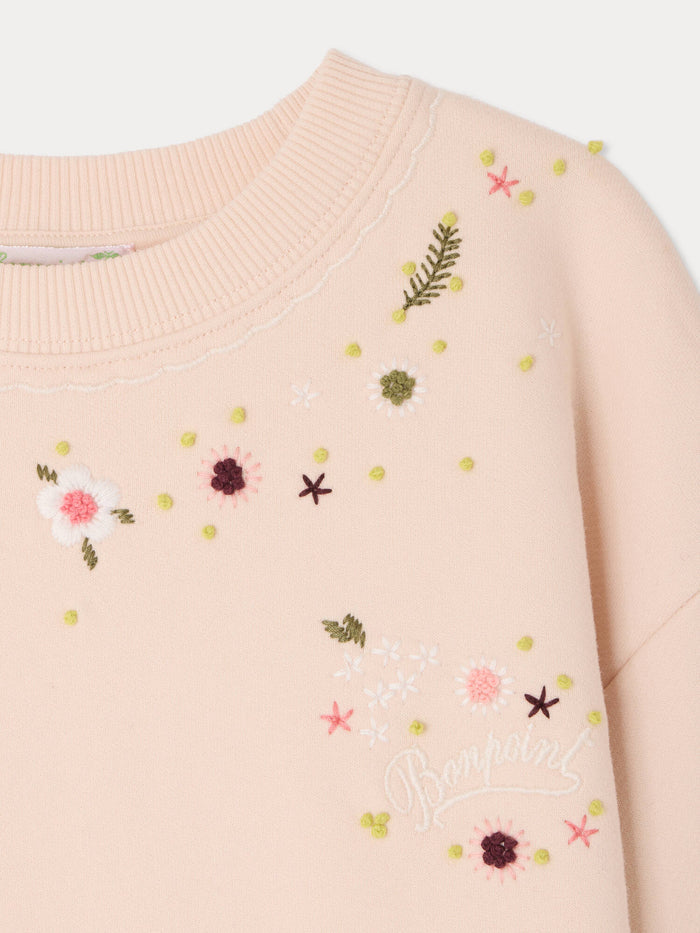 Bonpoint - Dolores sweatshirt with hand-embroidered flowers in organic cotton - view 3