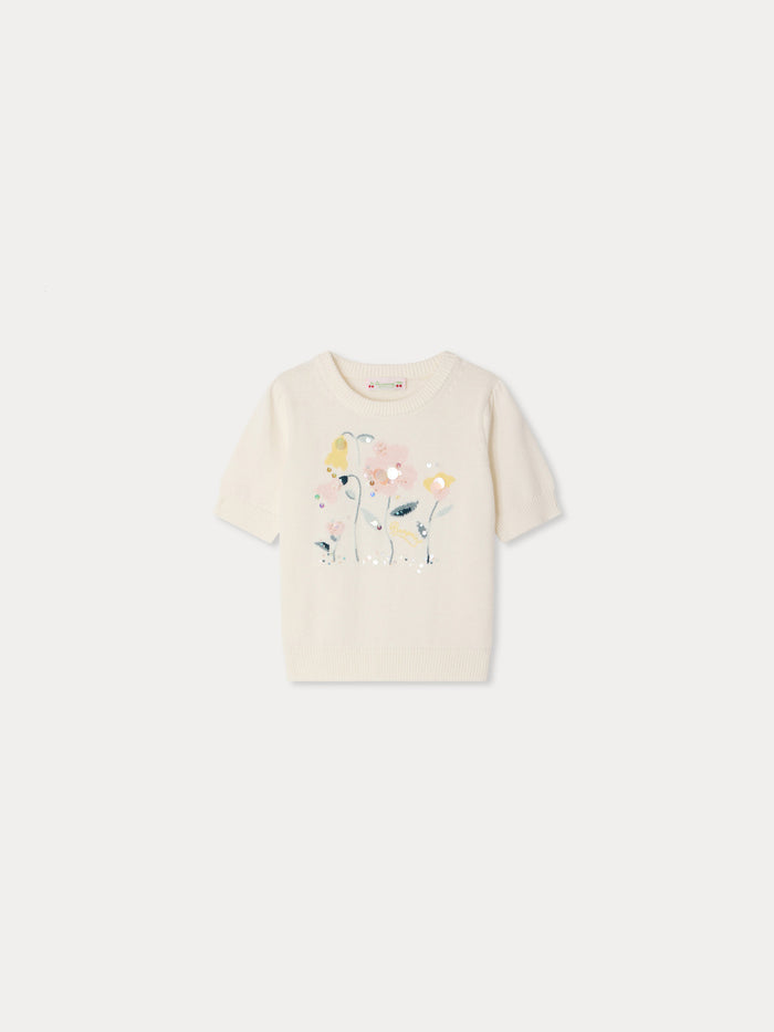 Bonpoint - Elvira jacquard sweater with hand-embroidered flowers in organic cotton and cashmere - view 1