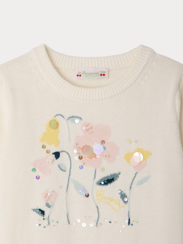 Bonpoint - Elvira jacquard sweater with hand-embroidered flowers in organic cotton and cashmere - view 3