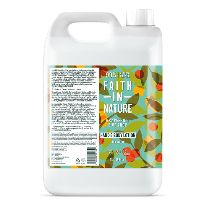 Faith in Nature - 5 Litre Hand & Body Lotion Refill - Grapefruit & Orange