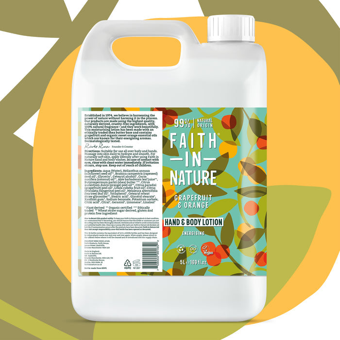 Faith in Nature - 5 Litre Hand & Body Lotion Refill - Grapefruit & Orange