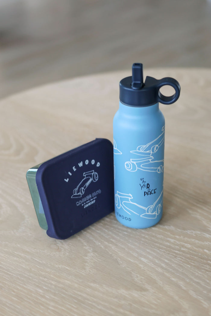 Falk Water Bottle 350 ml - Race Cars / Beach Blue
