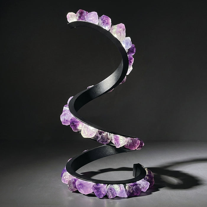 Gleneagles - (Grey Frame) Spiral Earth LED Lamp - Purple Fluorite