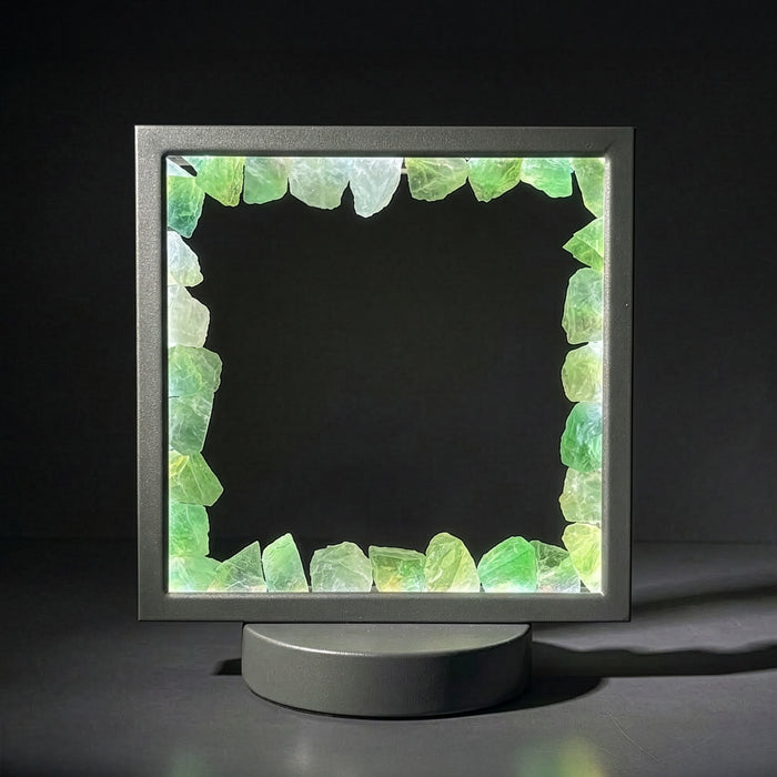 Gleneagles - (Grey Frame) Square Earth LED Lamp - Green Fluorite