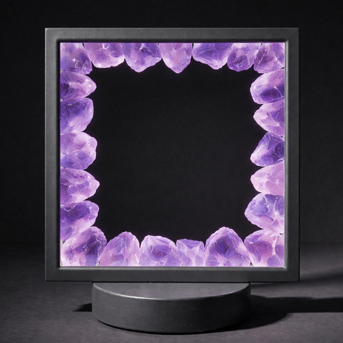 Gleneagles - (Grey Frame) Square Earth LED Lamp - Purple Fluorite