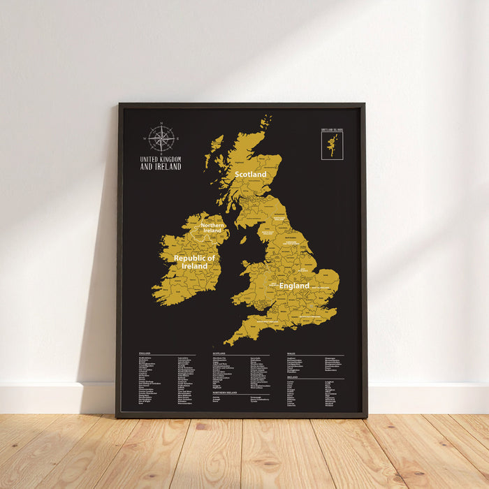 Gleneagles - Scratch Map Poster UK & Ireland Black