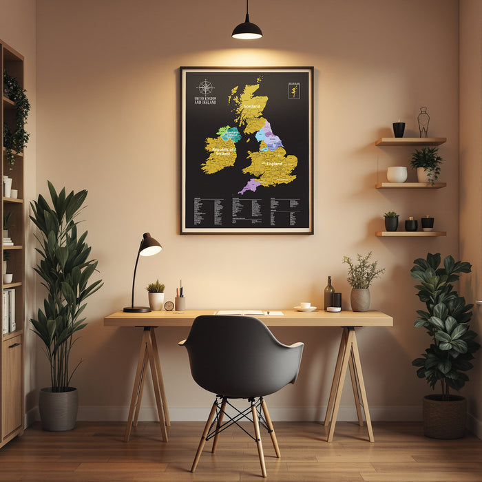 Gleneagles - Scratch Map Poster UK & Ireland Black