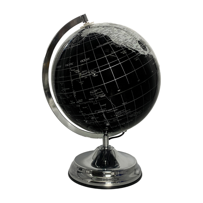 Gleneagles Travel Globe -  Black & Silver LED Plug Operated 25cm