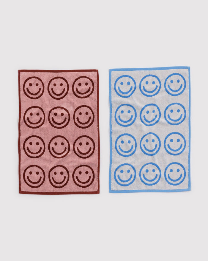Hand Towel Set of 2 - Sky Blue and Blush Happy