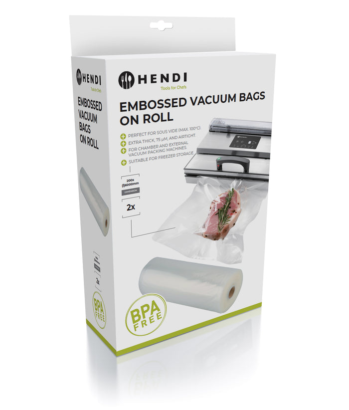 Hendi Vacumeerzakken met reliëf op rol - Sous Vide Zakken - 20 x 600 cm - Geschikt voor FoodSaver vacumeermachines - 2 stuks