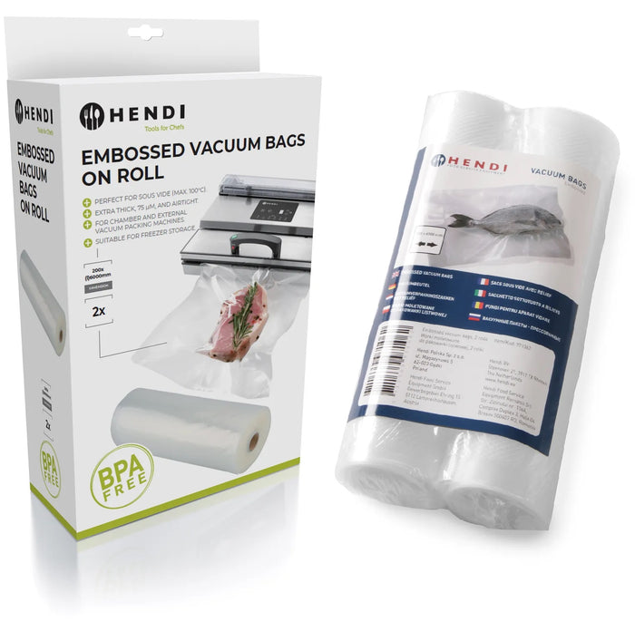 Hendi Vacumeerzakken met reliëf op rol - Sous Vide Zakken - 28 x 600 cm - Geschikt voor FoodSaver vacumeermachines - 2 stuks