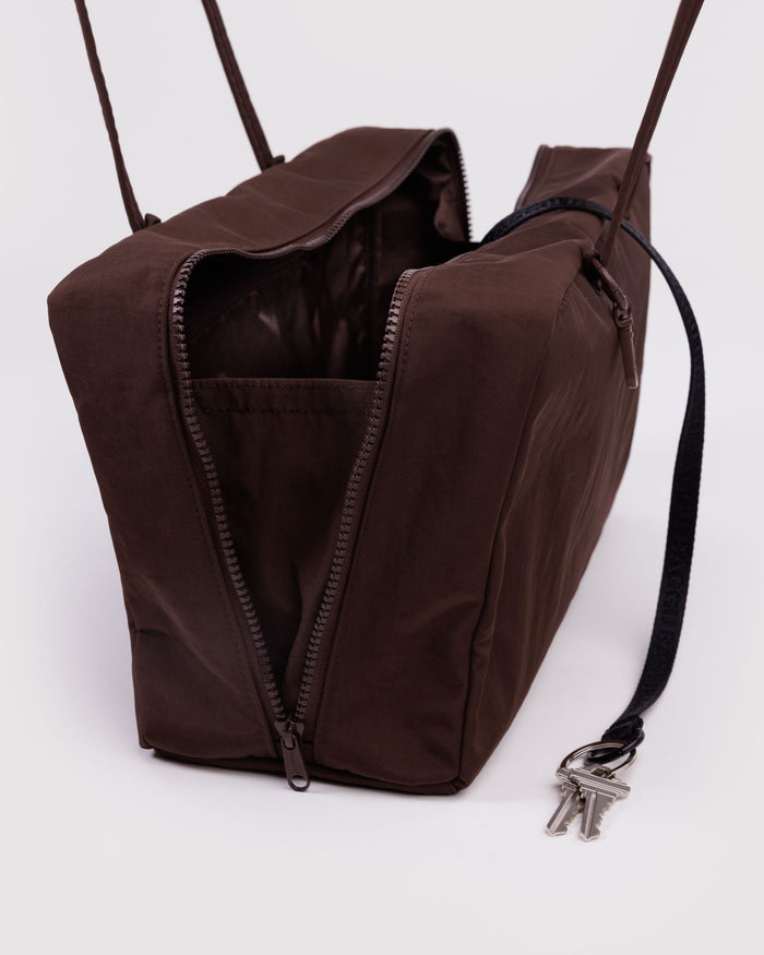 Medium Nylon Bowler Bag - Coffee
