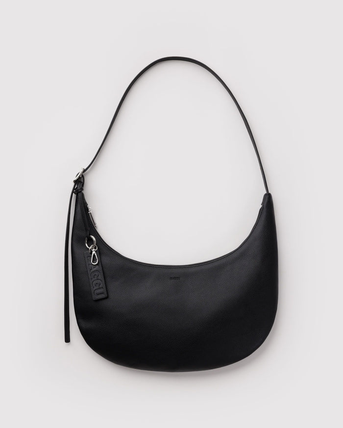 Medium Recycled Leather Flat Crescent - Black