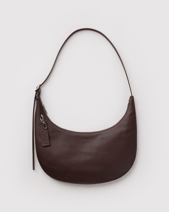 Medium Recycled Leather Flat Crescent - Brown