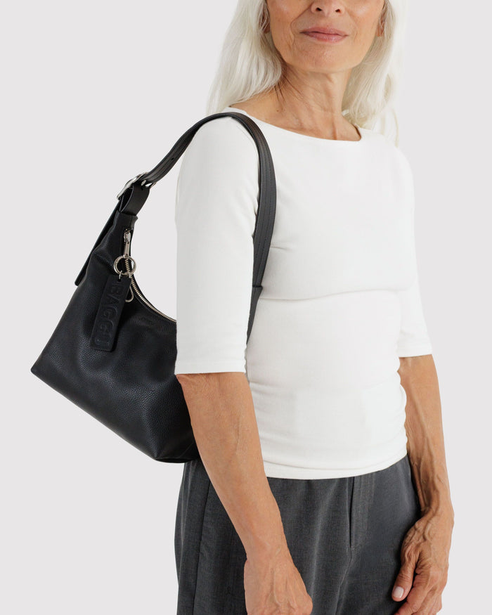 Mini Recycled Leather Shoulder Bag - Black