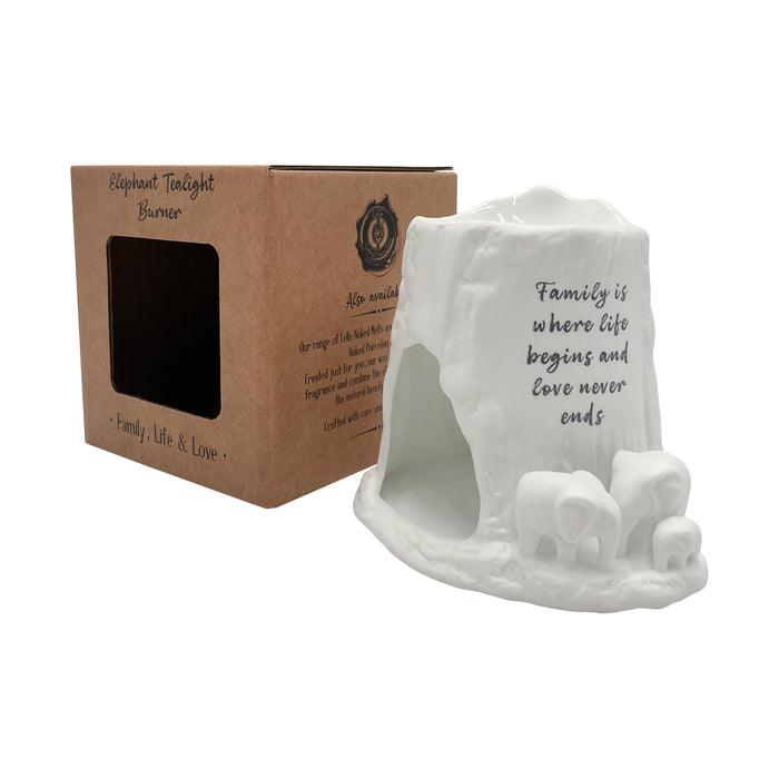 Naked Cello - Elephant Tealight Burner - Family Is Where Life Begins and Love Never Ends