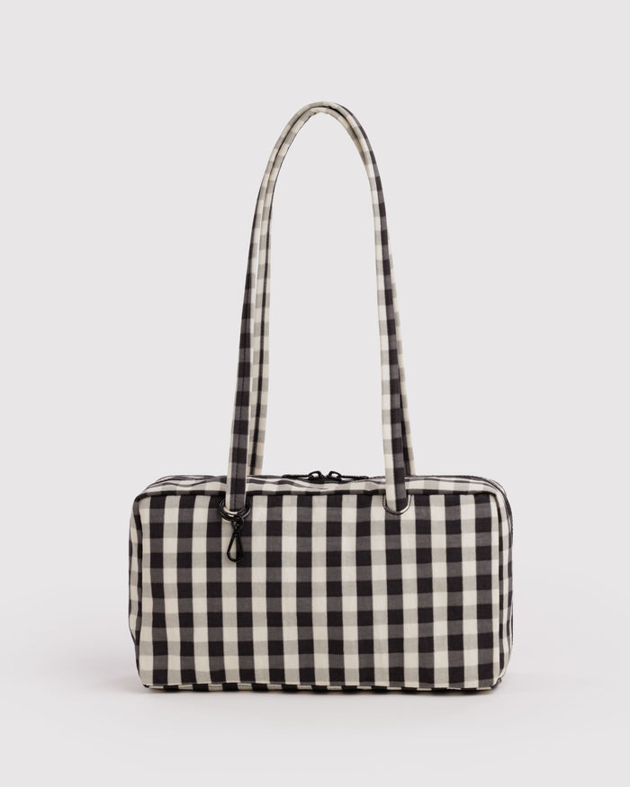 Nylon Bowler Bag - Black and Cream Gingham