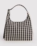 Nylon Shoulder Bag - Black and Cream Gingham