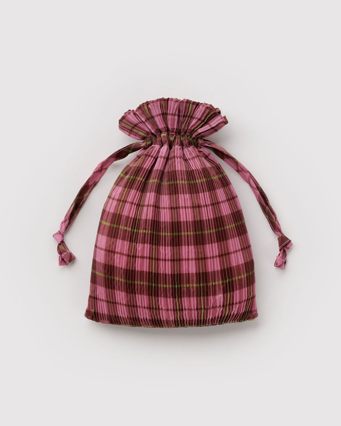 Pleated Baggu - Azalea Pink Tartan