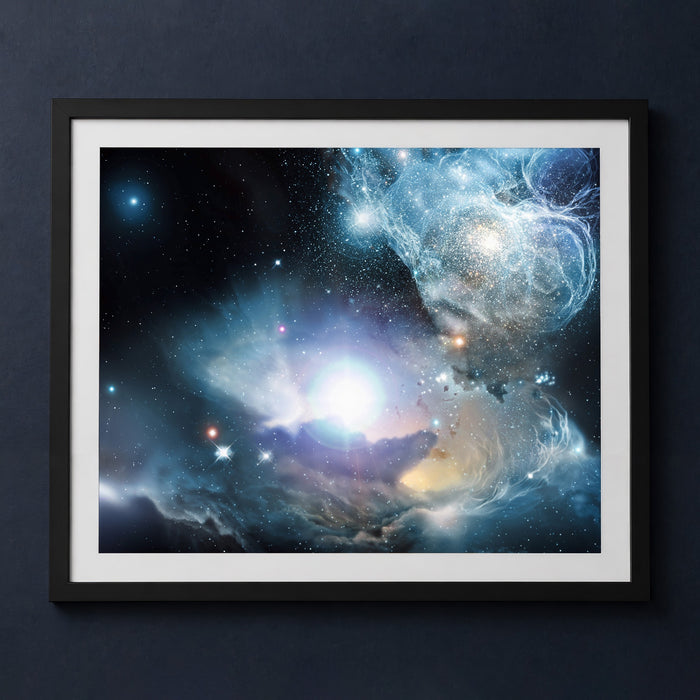 Framed print mockup — Primordial Quasar