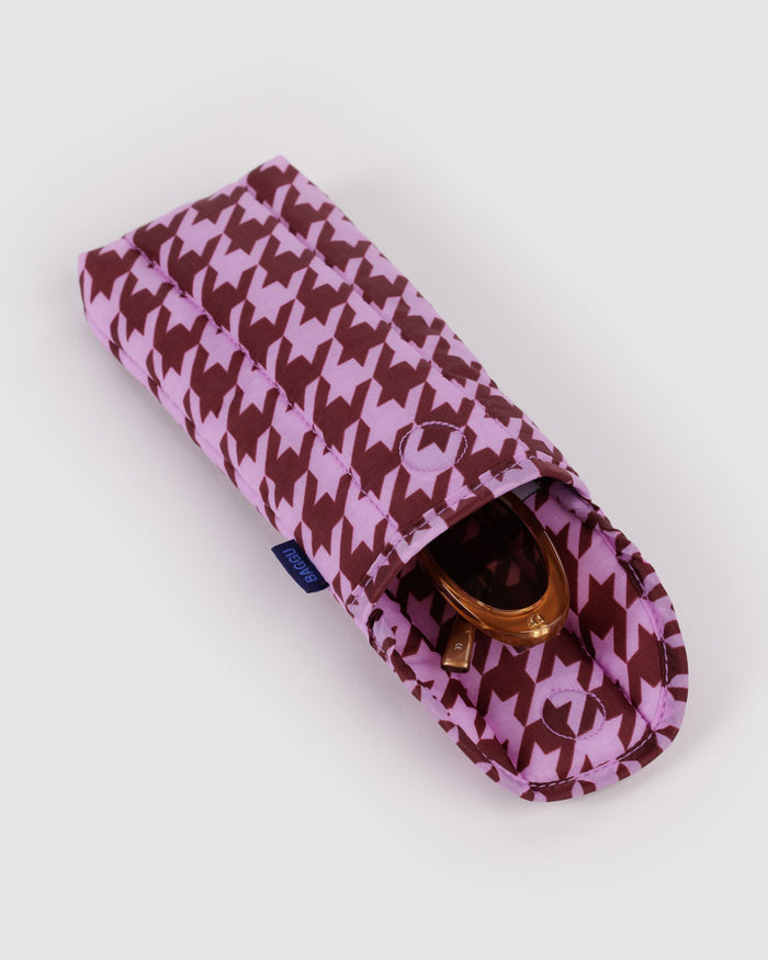 Puffy Glasses Sleeve - Pink Houndstooth