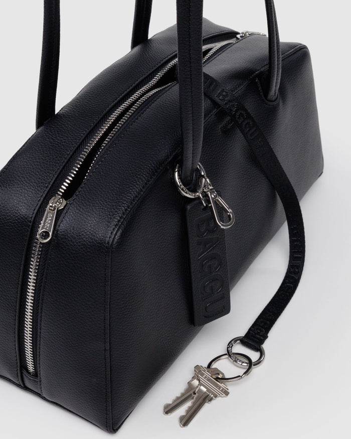 Recycled Leather Bowler Bag - Black