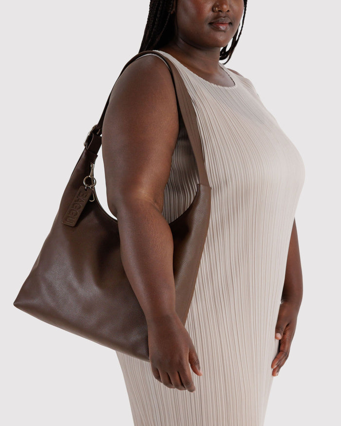 Recycled Leather Shoulder Bag - Brown