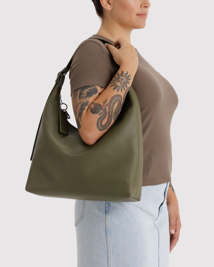 Recycled Leather Shoulder Bag - Loden