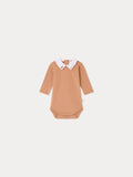 Septembre bodysuit with hand-embroidered teddy bear collar in organic cotton