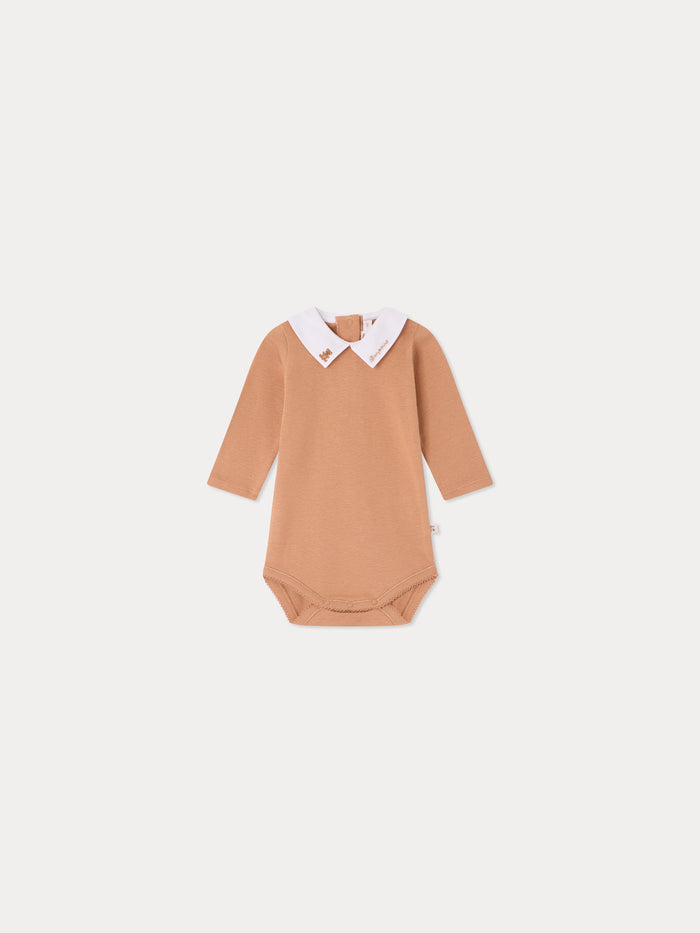 Septembre bodysuit with hand-embroidered teddy bear collar in organic cotton