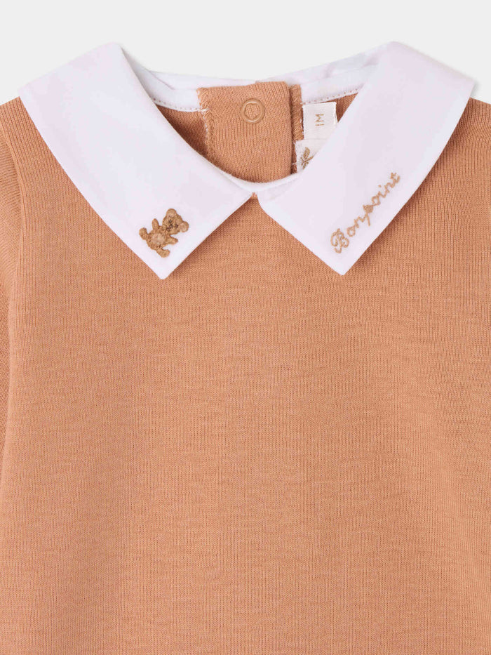 Septembre bodysuit with hand-embroidered teddy bear collar in organic cotton