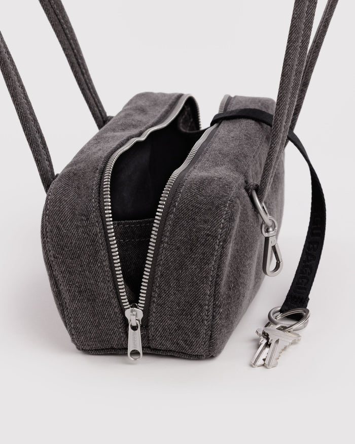Small Denim Bowler Bag - Washed Black Denim