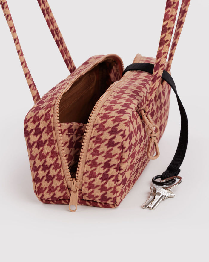Small Nylon Bowler Bag - Tan Houndstooth