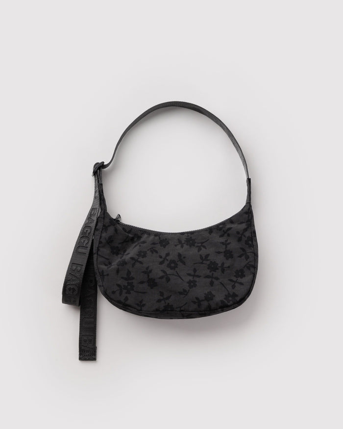 Small Nylon Crescent Bag - Charcoal Ditsy Floral