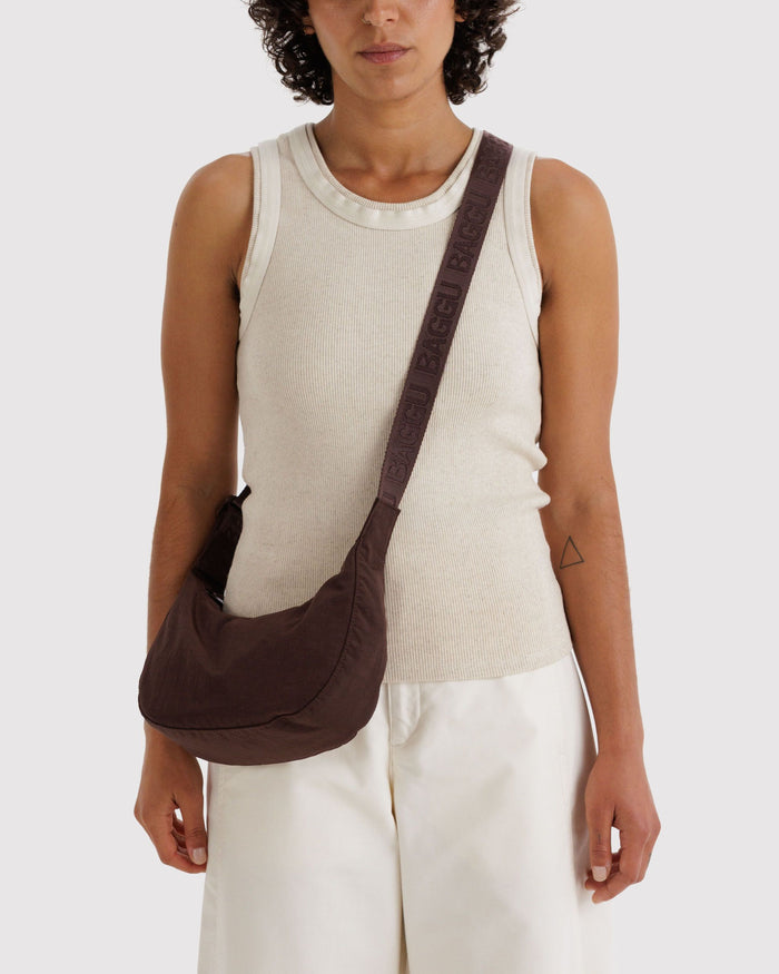 Small Nylon Crescent Bag - Coffee