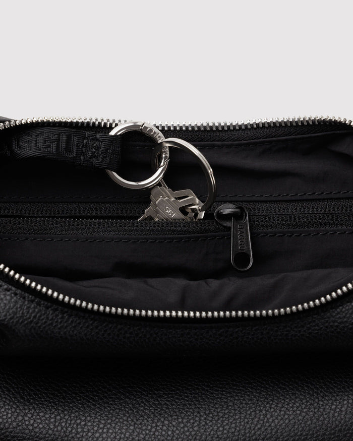 Small Recycled Leather Flat Crescent - Black