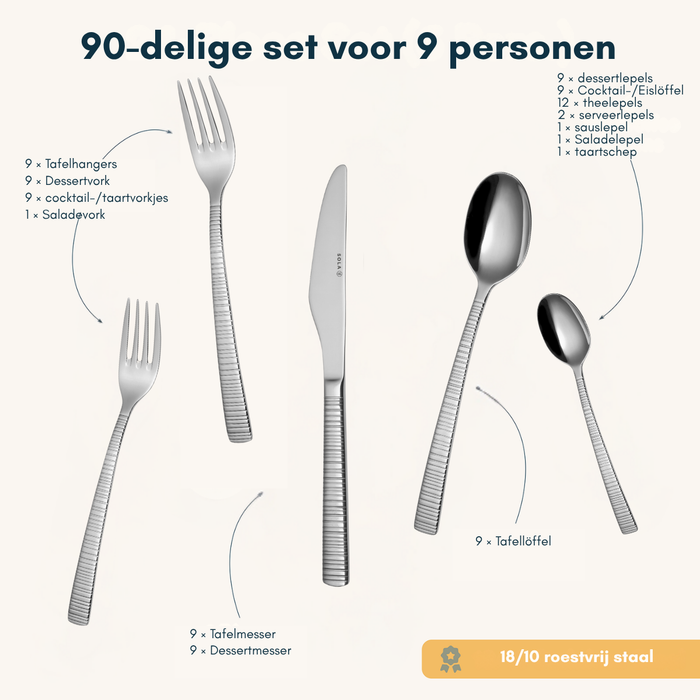 Sola Bestekset Bali - 18/10 RVS - 90 delig / 9 personen