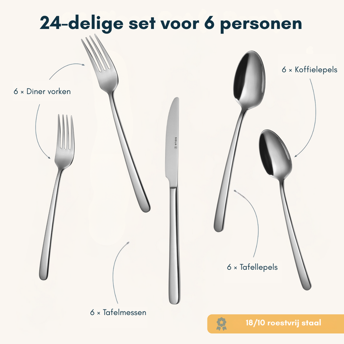 Sola Bestekset Donau - 18/10 RVS - 24 delig / 6 personen