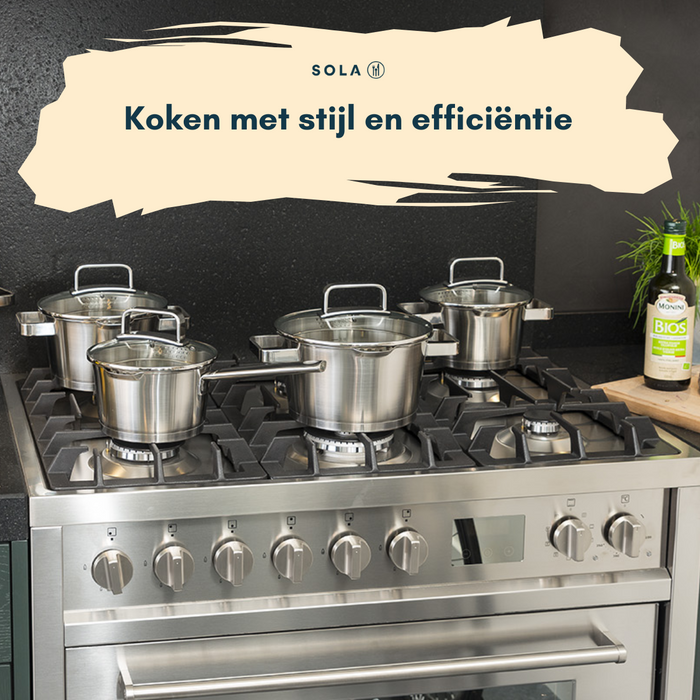Sola Pannenset Diamond 4-Delig RVS - Downdraft geschikt - Kookpan ø 16, 18, 20 cm & Steelpan ø 16 cm - geschikt voor alle warmtebronnen