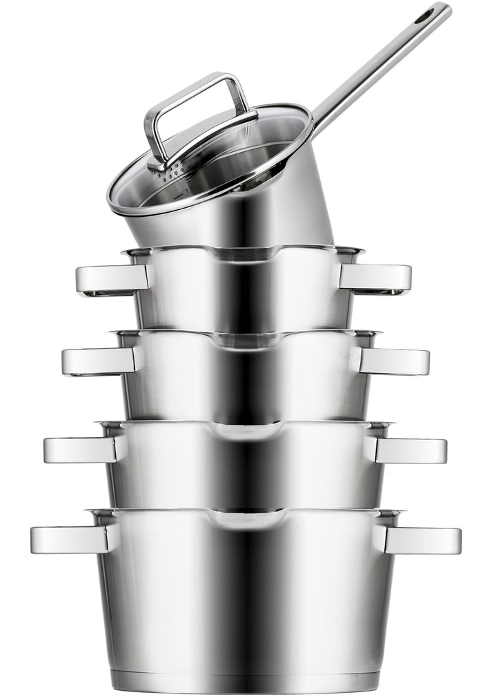 Sola Pannenset Diamond 5-Delig RVS - Downdraft geschikt - Kookpan ø 16, 18, 20, 24 cm & Steelpan ø 16 cm - geschikt voor alle warmtebronnen