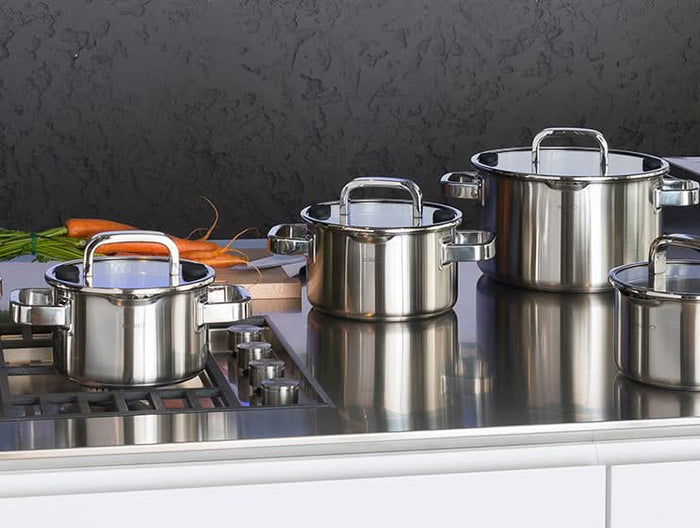 Sola Pannenset Juvia 4-Delig RVS - Downdraft geschikt - Kookpan ø 16, 18, 20 cm & Steelpan ø 16 cm - geschikt voor alle warmtebronnen