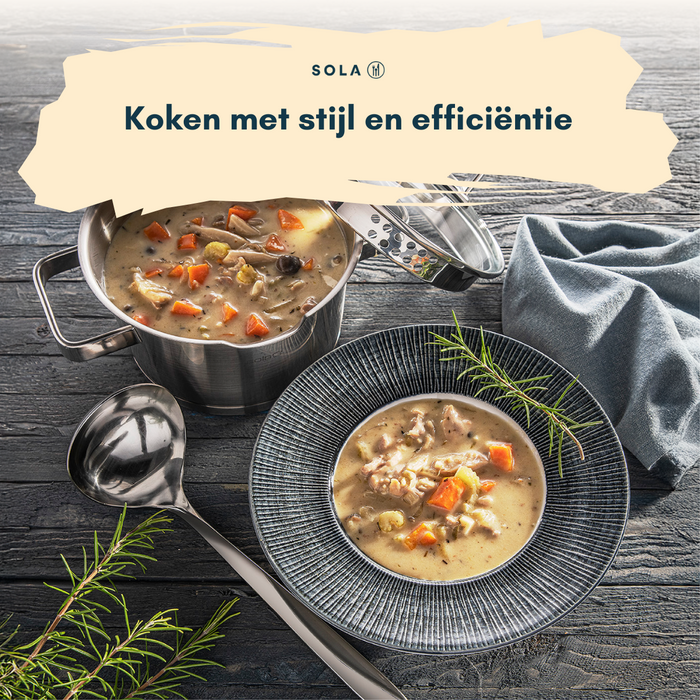 Sola Pannenset Juvia 4-Delig RVS - Downdraft geschikt - Kookpan ø 16, 18, 20 cm & Steelpan ø 16 cm - geschikt voor alle warmtebronnen