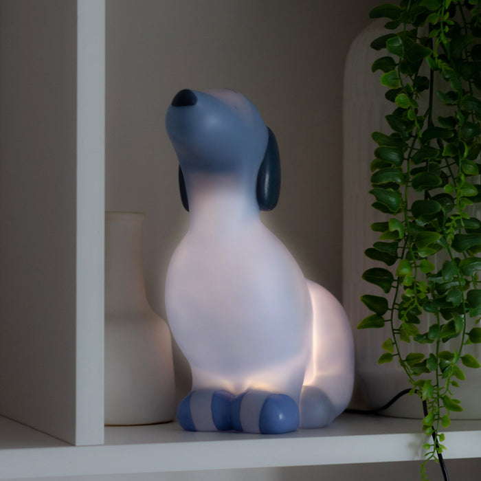 Standing Dog-shaped blue night light. These newest Night Lights are set to be an incredible décor addition to any little ones' room and an amazing gift idea for all occasions - birthdays, christenings, holidays, and just because! Boasting a collection of creatures that are sure to both delight and soothe kids of all ages, Night Lights come with custom packaging that features a fun poem and are powered by a USB cord to ensure the Night Light stays bright.